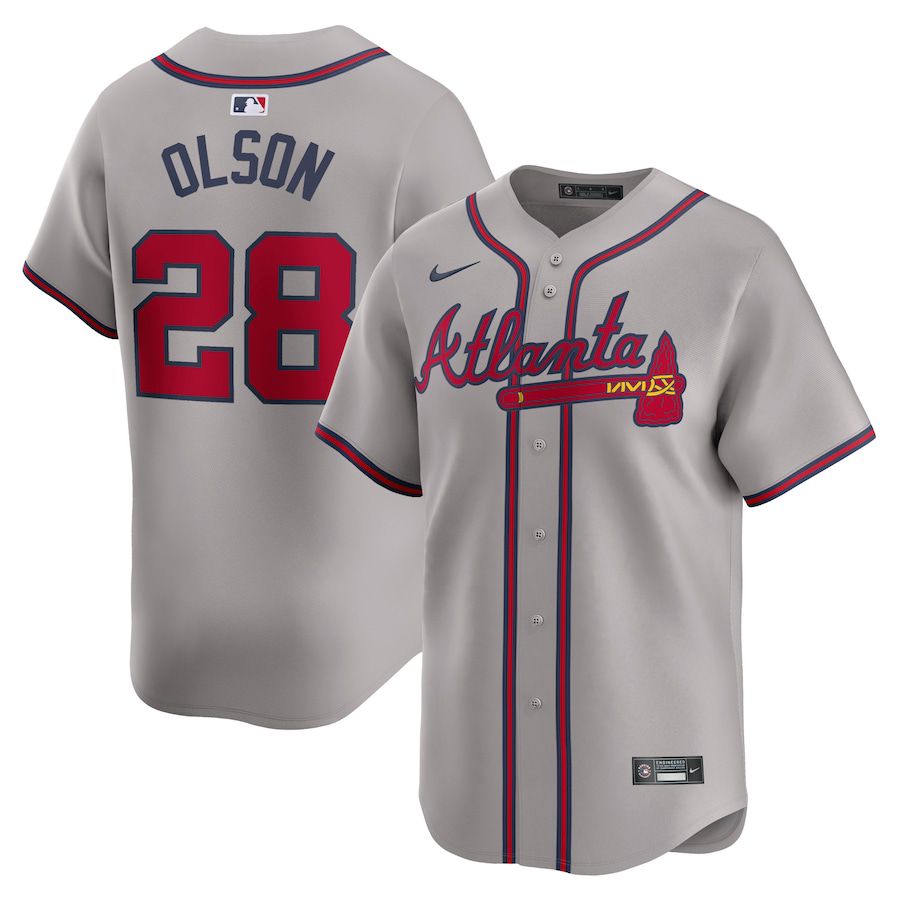 Men Atlanta Braves 28 Matt Olson Nike Gray Away Limited Player MLB Jersey